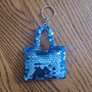 Blue Sequin Mini Tote Keychain
